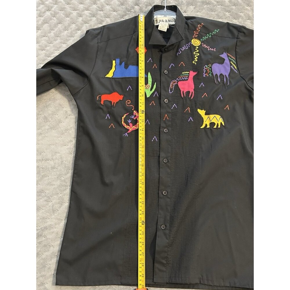 1980s Tarango Appliqué Black Shirt Southwestern Cactus Animals Button Up Sz M - Picture 15 of 16